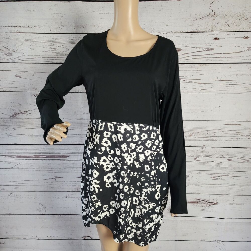 NWT Lola vs Harper Black Knit & Animal Print Dress - Medium - Split Sleeves